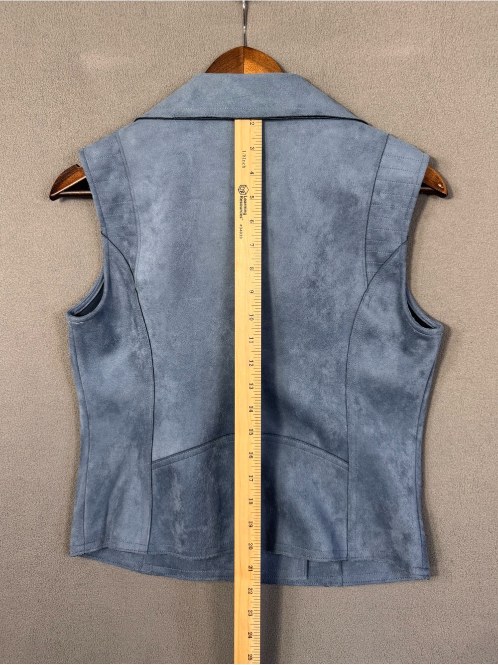 Philosophy Dusty Blue Shadow Faux Suede Sleeveless Moto Vest w/ Zipper, Small - Picture 14 of 16